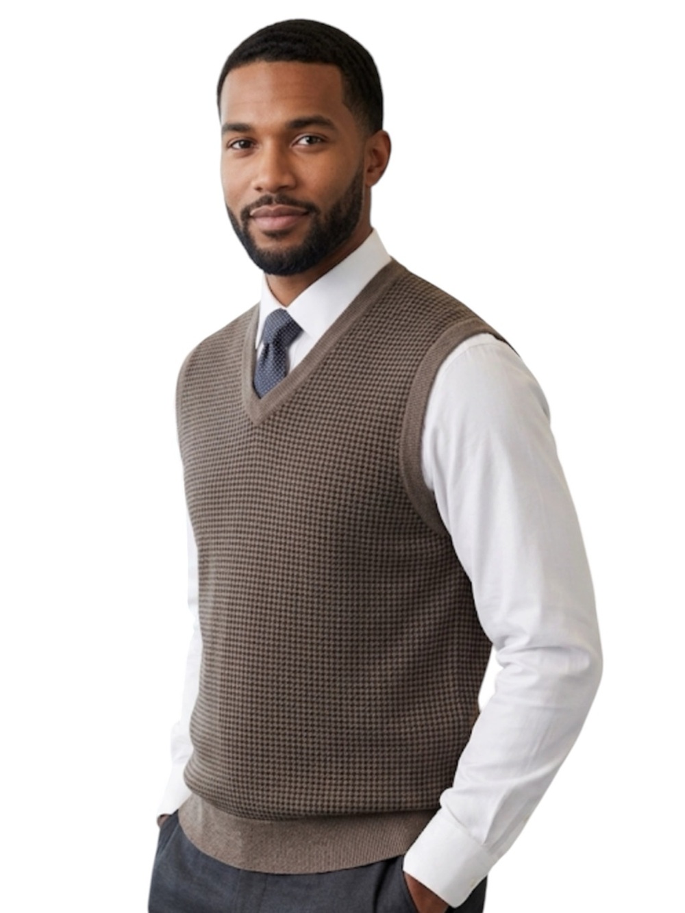 Brooks Brothers Wool Sweater Men XL Brown Houndstooth Merino Vest Italy
U